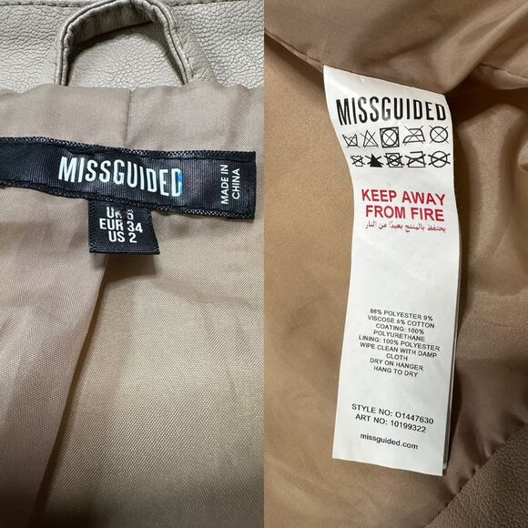 Missguided Moto Jacket Women’s XS Oversized Tan Faux Leather Biker Chic - Picture 8 of 11